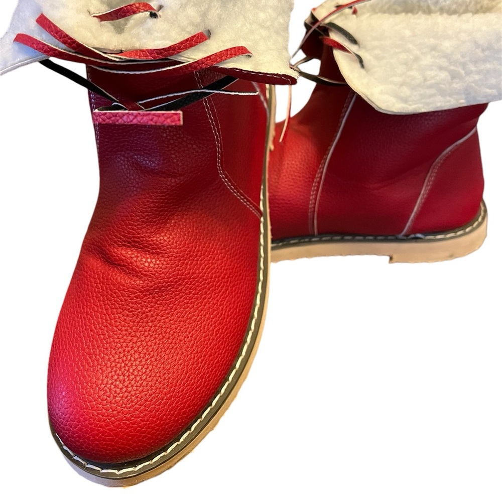 Fuzzy red ankle boots